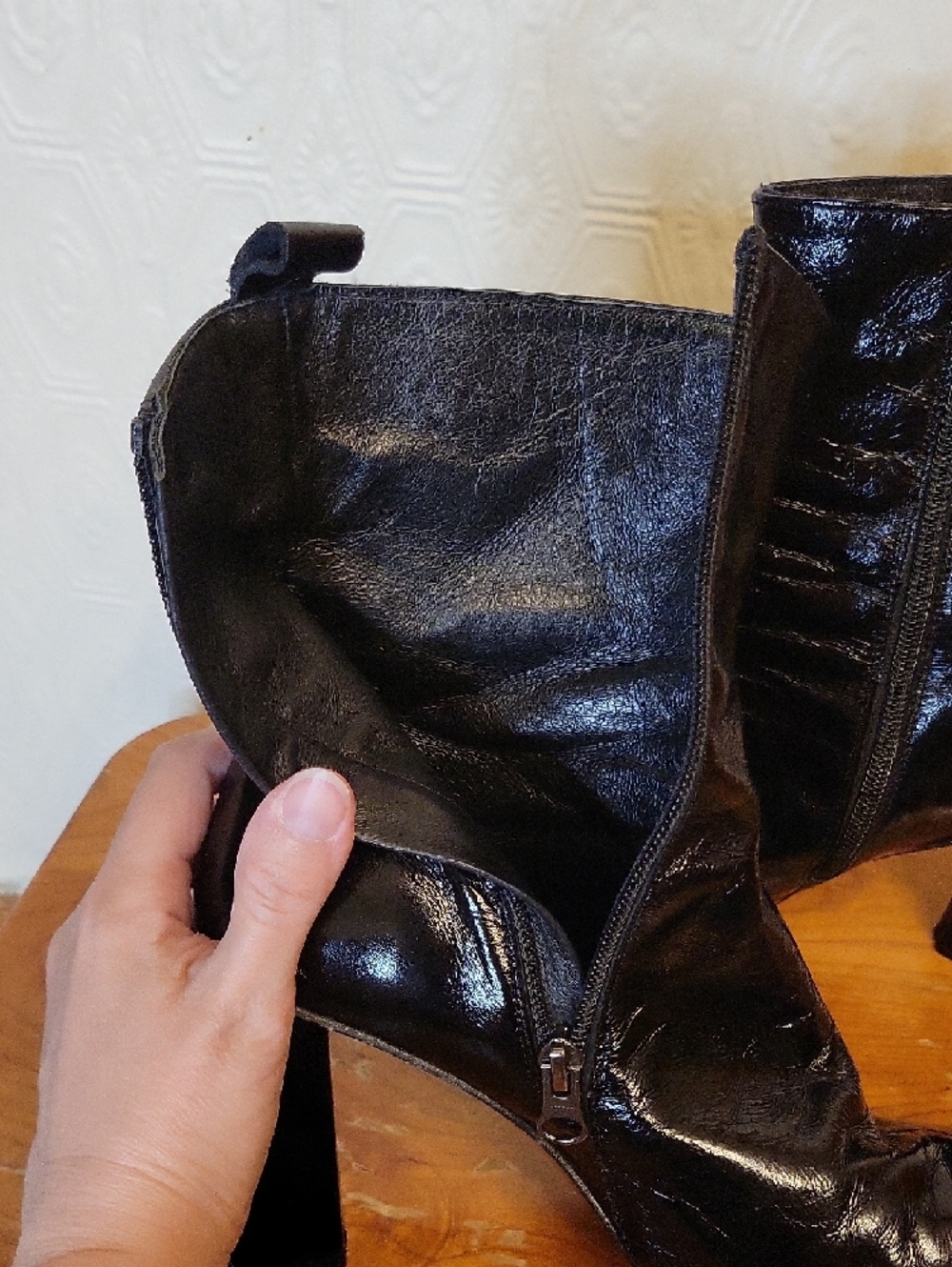 L'INTERVALLE Black Patent Square-Toe Block Heel Ankle Leather Boots - Picture 7 of 13